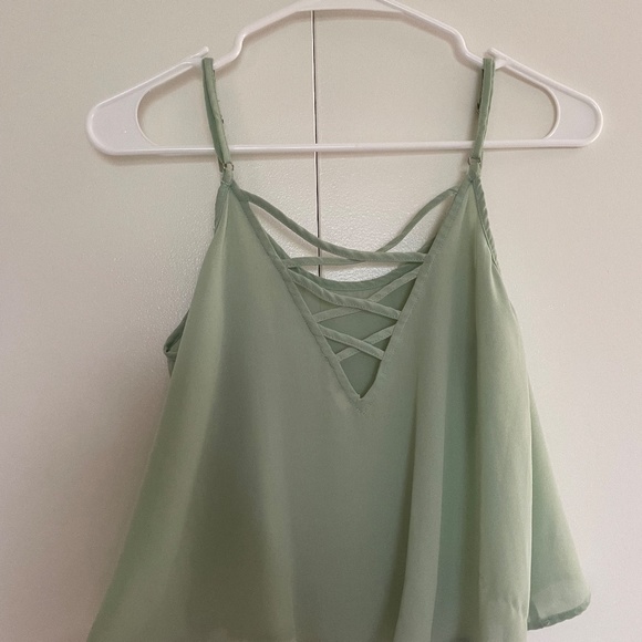 Mine Mint Green Hi-Low Mesh Spaghetti Strap Crop Top Size M 🌷🌺🌷 - Picture 5 of 12